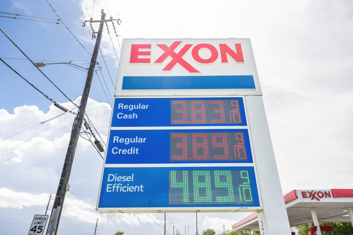 Gas prices are displayed at an Exxon gas station in Houston, on July 29, 2022. (Brandon Bell/Getty Images)