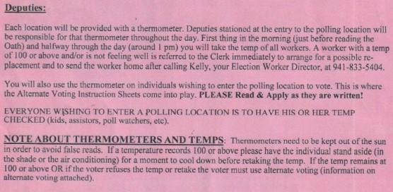  Deputies' duties from "Polling Location Pandemic Procedures 2022" issued by the Supervisor of Elections for Charlotte County, Fla., Paul Stamoulis as seen in July 2022. (Screenshot)