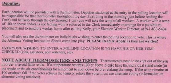 Deputies' duties from "Polling Location Pandemic Procedures 2022" issued by the Supervisor of Elections for Charlotte County, Fla., Paul Stamoulis as seen in July 2022. (Screenshot)