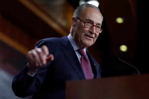 Senate Majority Leader Chuck Schumer (D-N.Y.) speaks at a news conference in the U.S. Capitol Building in Washington on Aug. 2, 2022. (Anna Moneymaker/Getty Images)