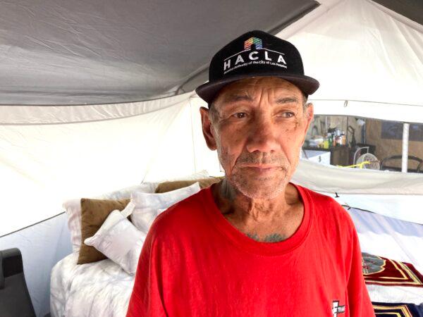 Fernando Sanchez of Cuba has been living on the streets of Skid Row in downtown Los Angeles since the Great Recession after losing his job as a truck driver. Photo taken on July 26, 2022. (Allan Stein/The Epoch Times)