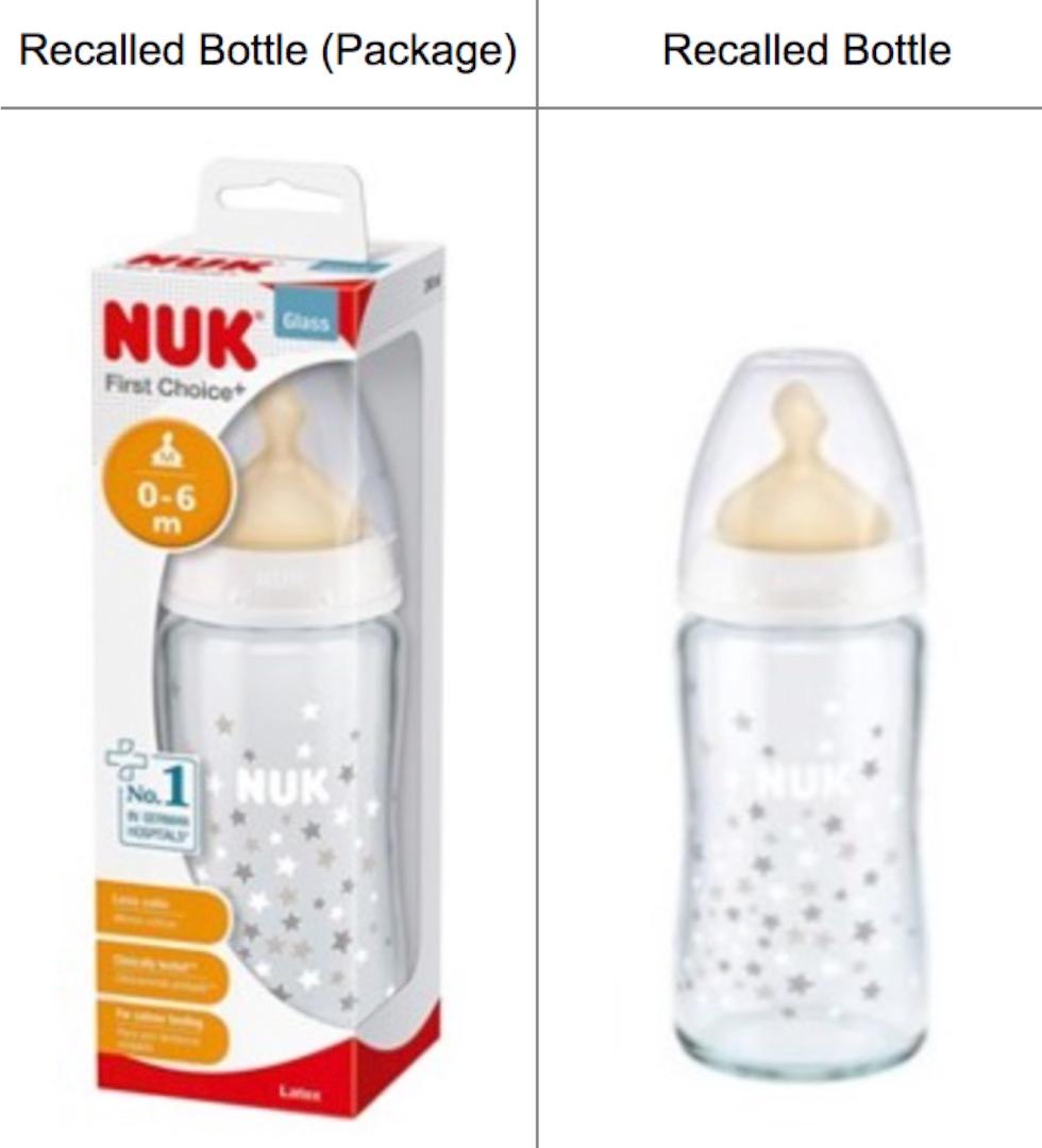 NUK First Choice 240 mL glass baby bottles. (Courtesy of U.S. Consumer Product Safety Commission)