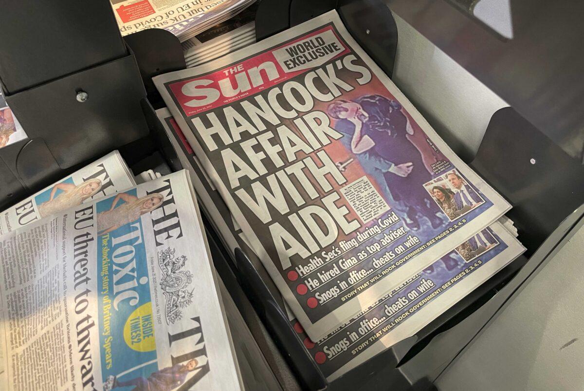  A view of copies of the Sun newspaper on a newsstand in London on June 25, 2021. (Dan Kitwood/Getty Images)