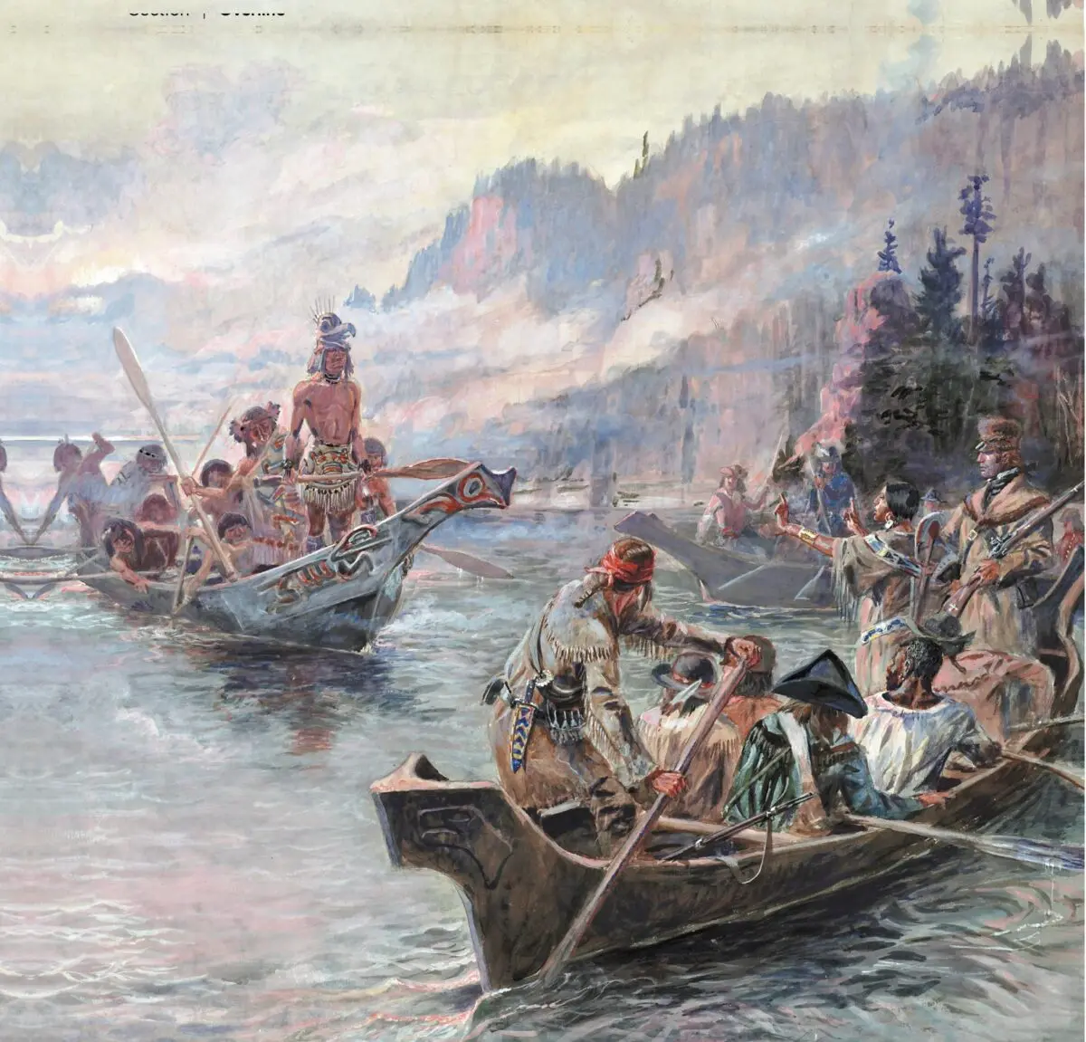 “Lewis and Clark on the Lower Columbia,” 1905, by Charles Marion Russell. Watercolor over graphite on paper. Amon Carter Museum of American Art. (Public Domain)