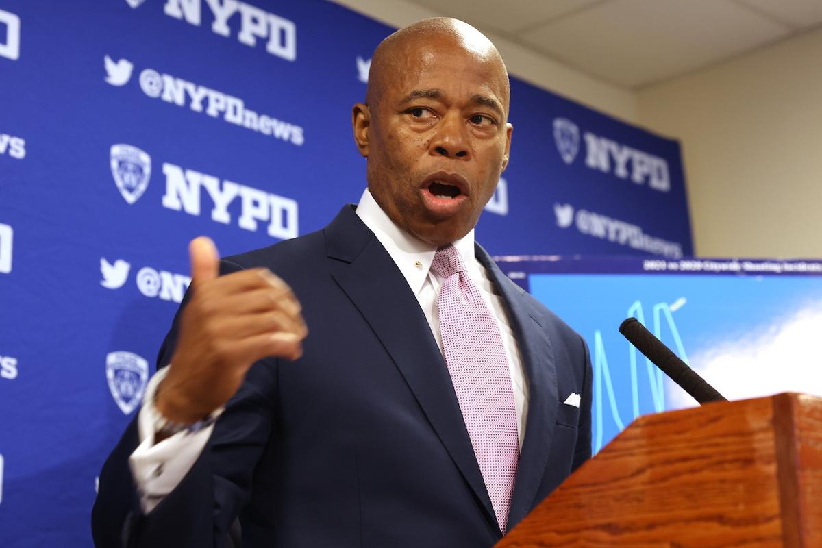New York Mayor Eric Adams speaks at a Brooklyn police facility in New York on June 6, 2022. (Spencer Platt/Getty Images)