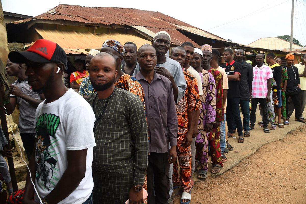  Voters in line at a polling station during the gubernatorial election at Ede in Osun state, southwest Nigeria, on July 16, 2022.  (Pius Utomi Ekpei/AFP via Getty Images)