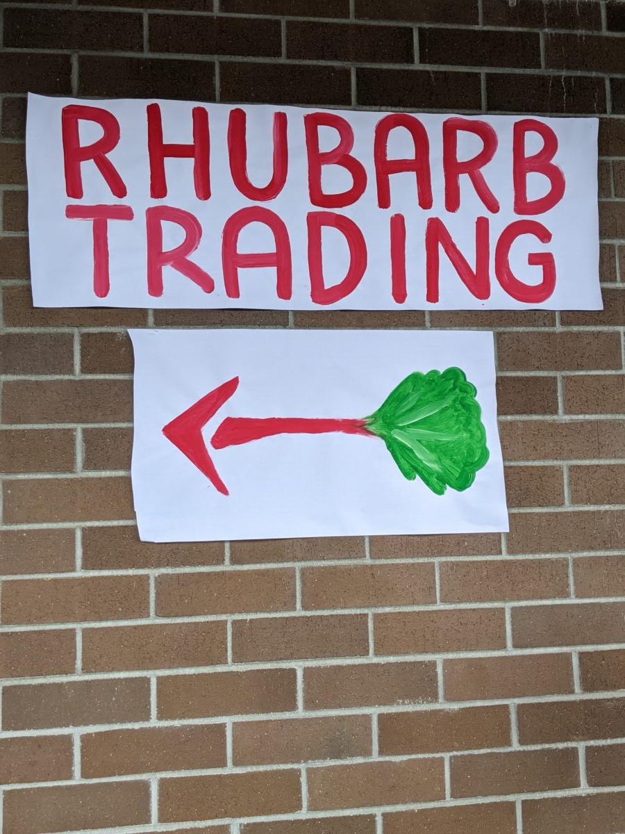 A sign for rhubarb trading at Wild Scoops in Anchorage, Alaska. (Courtesy of Wild Scoops)