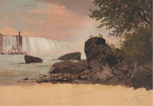 Oil sketch of the Canadian Falls and Goat Island by Frederic Edwin Church, circa 1856. Cooper Hewitt, Smithsonian Design Museum, New York. (Public domain)
