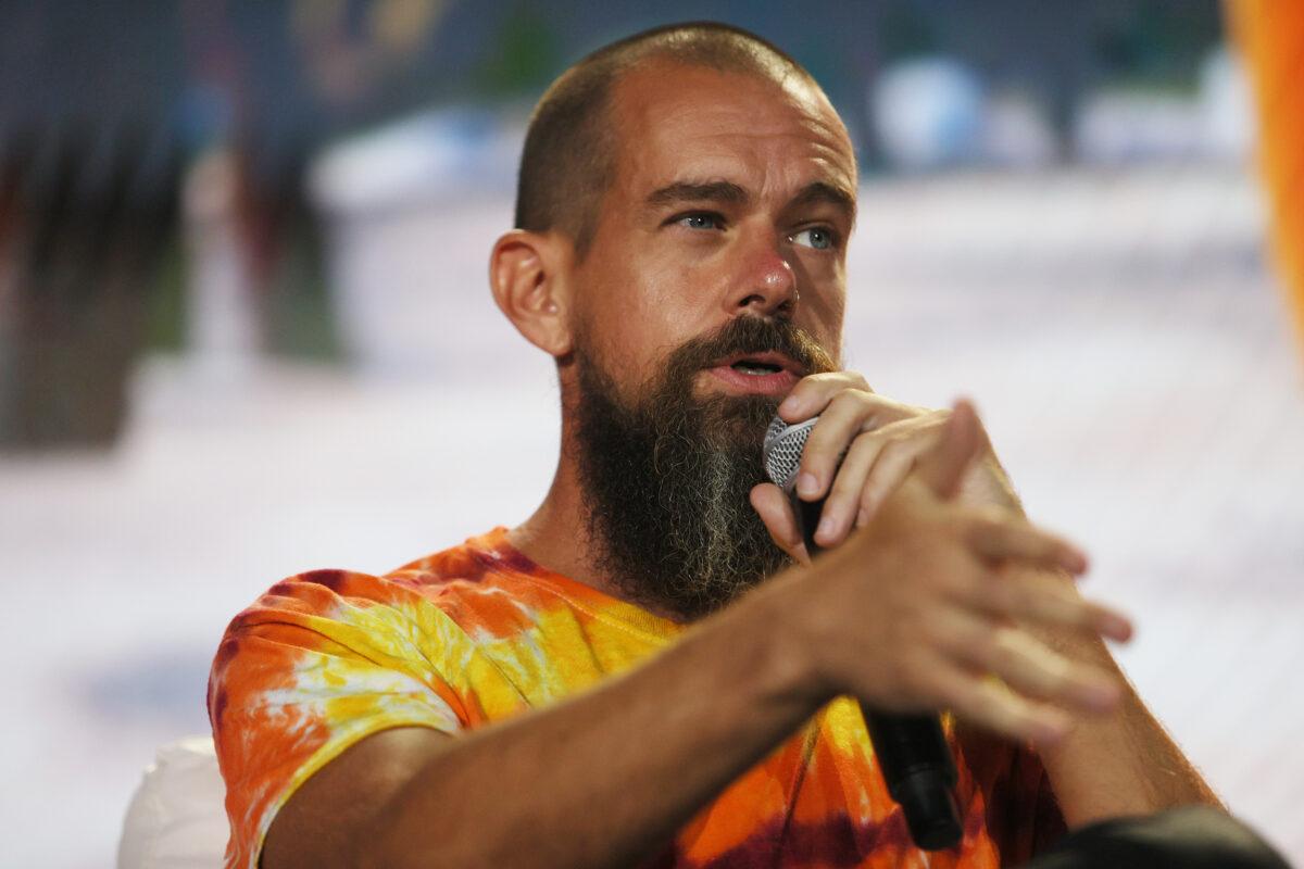 Jack Dorsey, co-founder of Twitter and Square, speaks on stage at the Bitcoin 2021 Convention, a crypto-currency conference held at the Mana Convention Center in Wynwood, in Miami, Fla., on June 4, 2021. (Joe Raedle/Getty Images)