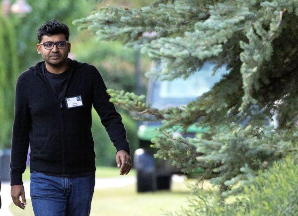 Parag Agrawal, CEO of Twitter, walks to a morning session during the Allen & Company Sun Valley Conference in Sun Valley, Idaho on July 7, 2022. (Kevin Dietsch/Getty Images)