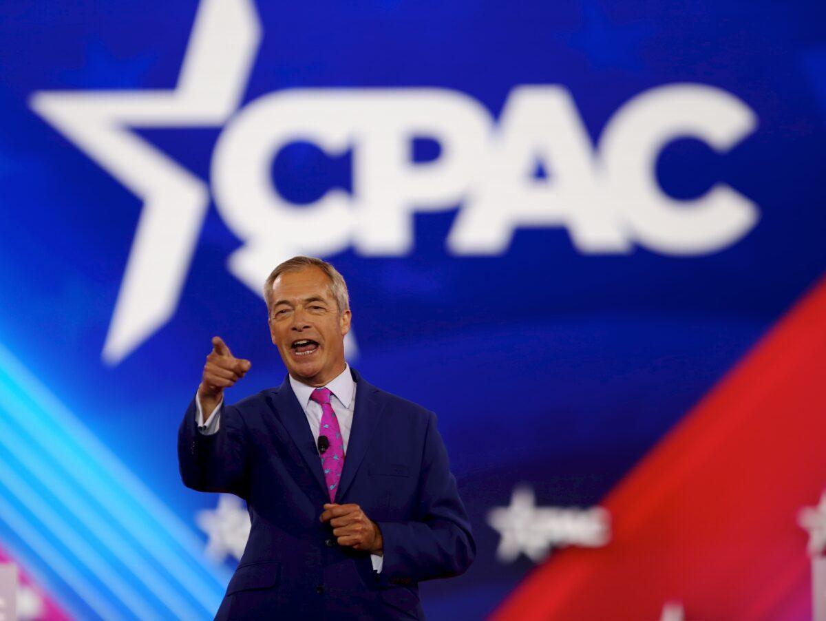 Nigel Farage speaks at CPAC in Dallas on Aug. 6, 2022. (Bobby Sanchez for The Epoch Times)