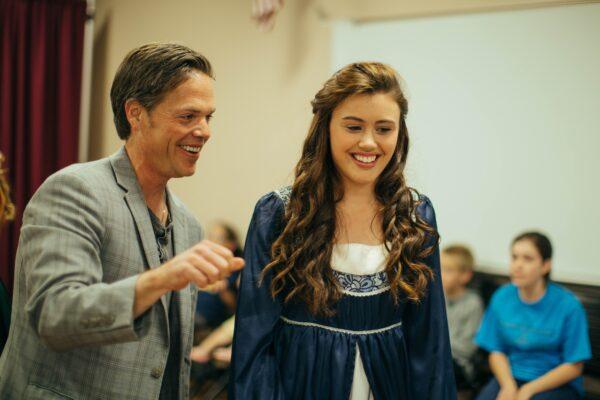 Dr. Travis Curtright (L) works with actress Grace Babineau for the 2016 production of “The<br/>Winter’s Tale.” (Tyler Neil)