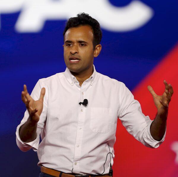 Vivek Ramaswamy, the author of Woke Inc., speaks at the Conservative Political Action Conference in Dallas at the Hilton Anatole on August 5, 2022. (Bobby Sanchez for The Epoch Times)