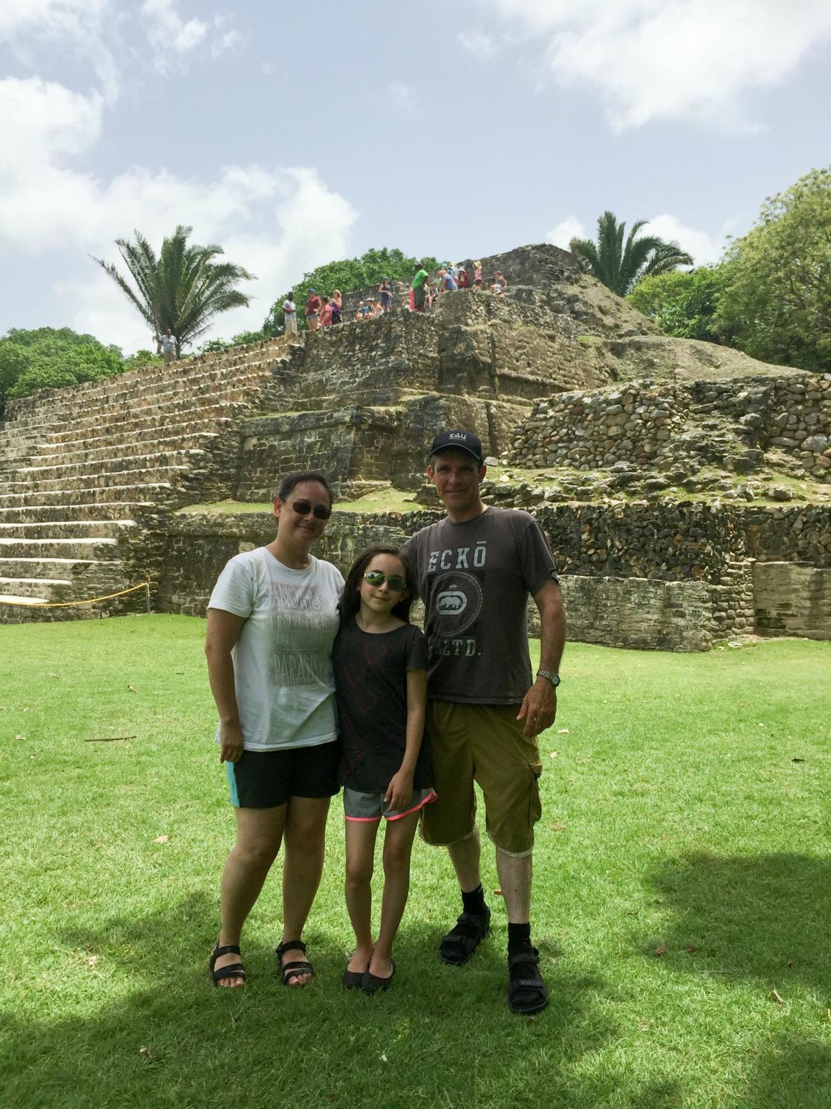 Here we are at Altun-Ha and our group is at the top there behind us. (Courtesy of Michelle Sutter)