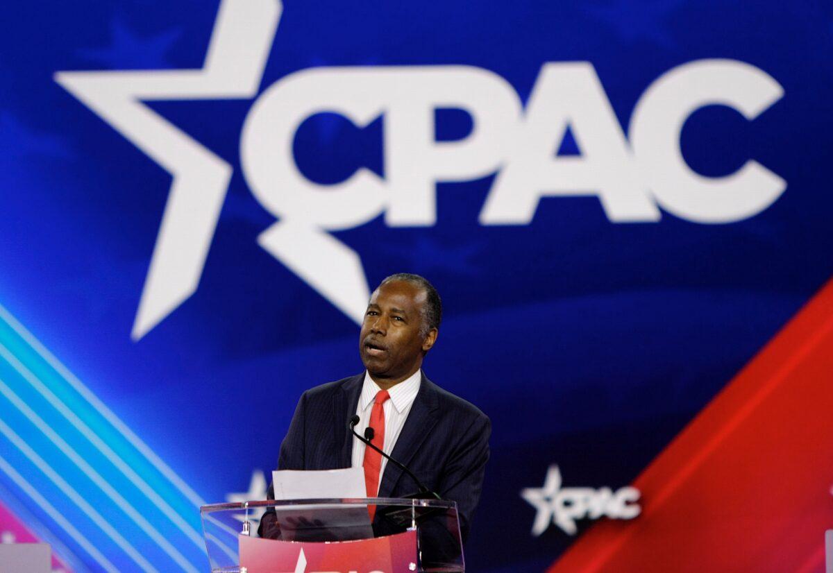 DALLAS, TX—Former H.U.D Secretary Dr. Ben Carson speaks at the Conservative Political Action Conference in Dallas at the Hilton Anatole August 4, 2022. (Bobby Sanchez for The Epoch Times)