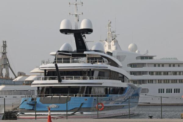 The Madame Gu yacht belonging to Russian businessman Andrei Vladimirovich Skoch is docked at the al-Rashid port in Dubai on June 27, 2022. (AFP via Getty Images)