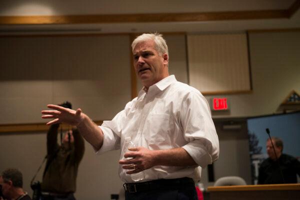 Rep. Tom Emmer (R-Minn.) responds to a question at a town hall meeting in Sartell, Minnesota, on Feb. 22, 2017. (Stephen Maturen/Getty Images)