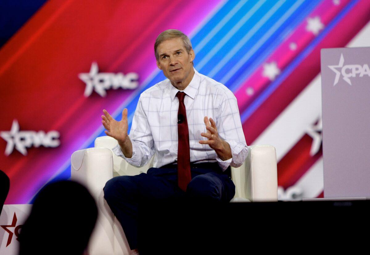 Rep. Jim Jordan (R-Ohio) speaks at the Conservative Political Action Conference in Dallas at the Hilton Anatole on Aug. 4, 2022. (Bobby Sanchez for The Epoch Times)