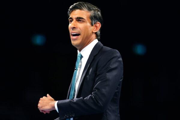 Rishi Sunak during a hustings event in Cheltenham, England, as part of the campaign to be leader of the Conservative Party and the next prime minister, on Aug. 11, 2022. (Ben Birchall/PA Media)