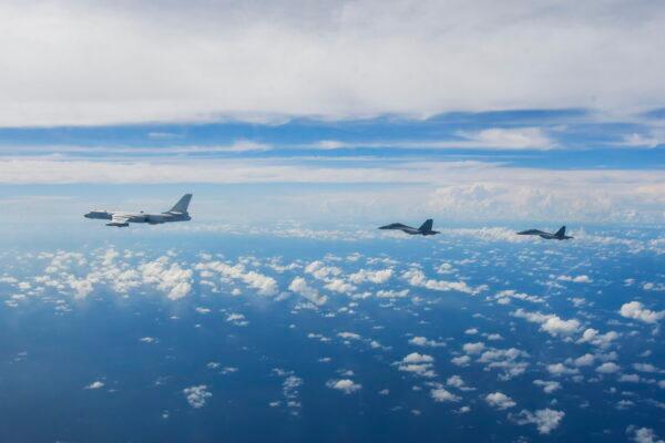 Aircraft of the Eastern Theater Command of the Chinese People's Liberation Army conduct joint combat training exercises around Taiwan on Aug. 7, 2022. (Li Bingyu/Xinhua via AP)