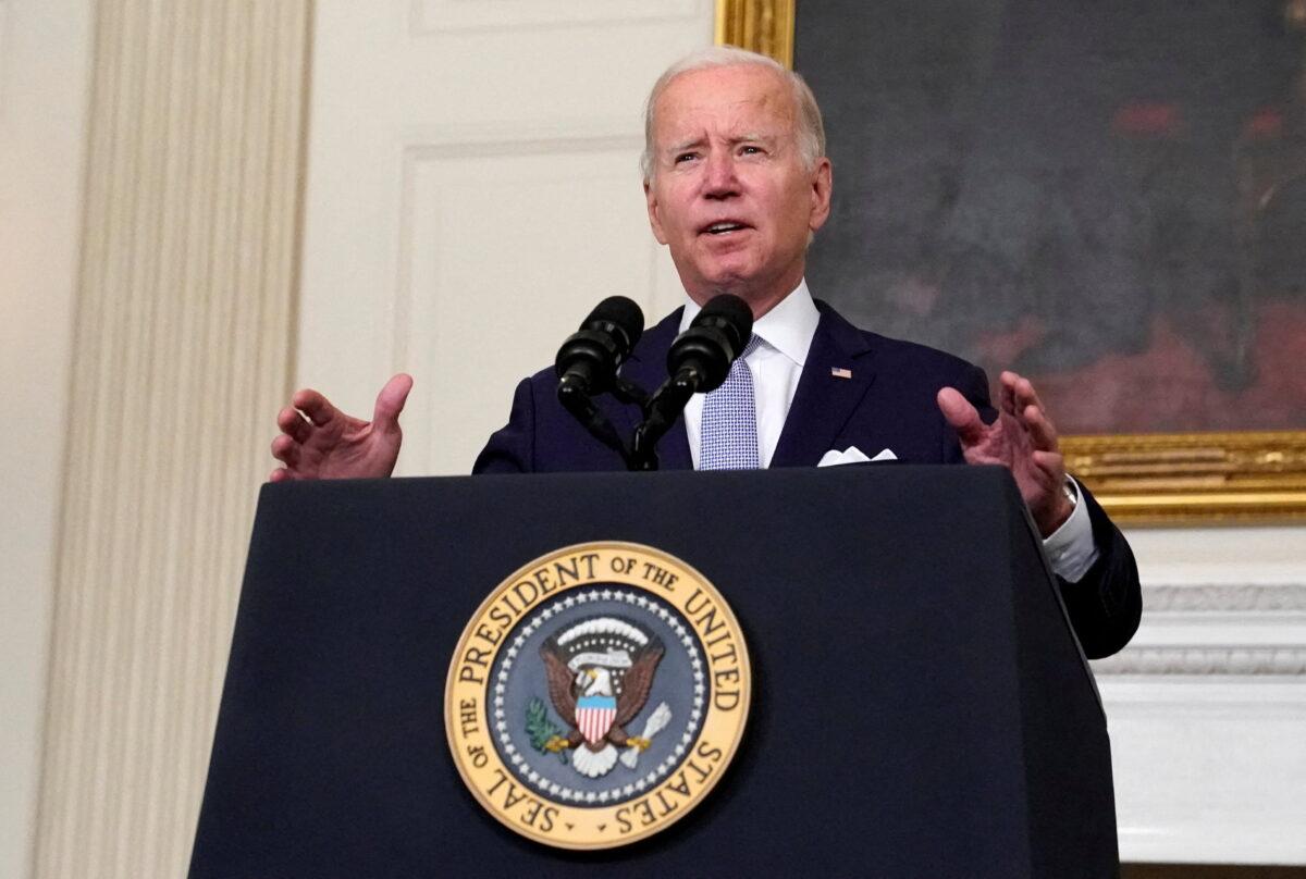 President Joe Biden gestures as he delivers remarks on the Inflation Reduction Act of 2022 at the White House on July 28, 2022. (Elizabeth Frantz/Reuters)