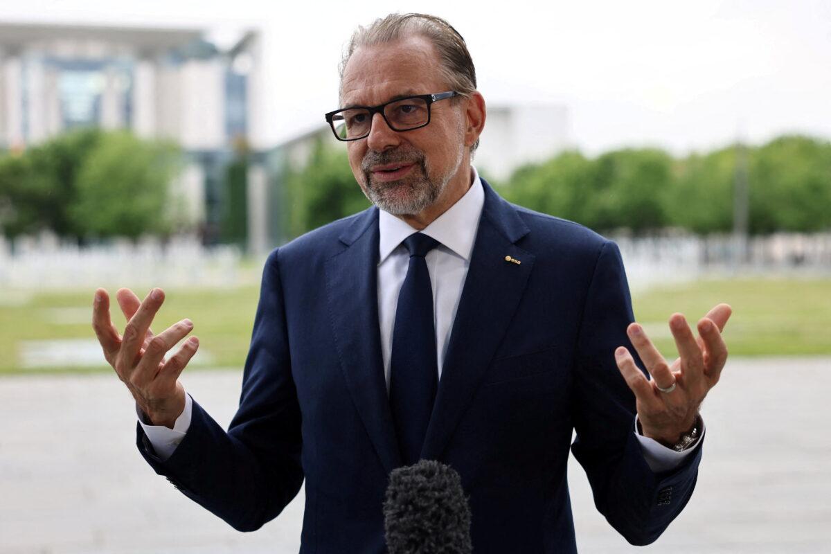 Director General of the European Space Agency Josef Aschbacher gestures as he talks during an interview with Reuters in Berlin on June 24, 2021. (Christian Mang/Reuters)