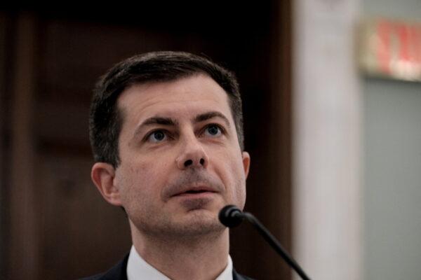 Transportation Secretary Pete Buttigieg testifies before a Senate Commerce, Science, and Transportation Committee hearing on President Biden's proposed budget request for the Department of Transportation on Capitol Hill in Washington on May 3, 2022. (Michael A. McCoy/Reuters)