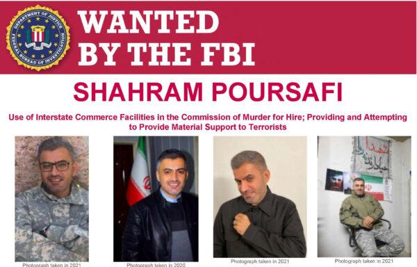 An FBI wanted poster shows Shahram Poursafi, also known as Mehdi Rezayi, of Tehran, Iran, in an image released on Aug. 10, 2022. (Federal Bureau of Investigation/Handout via Reuters)