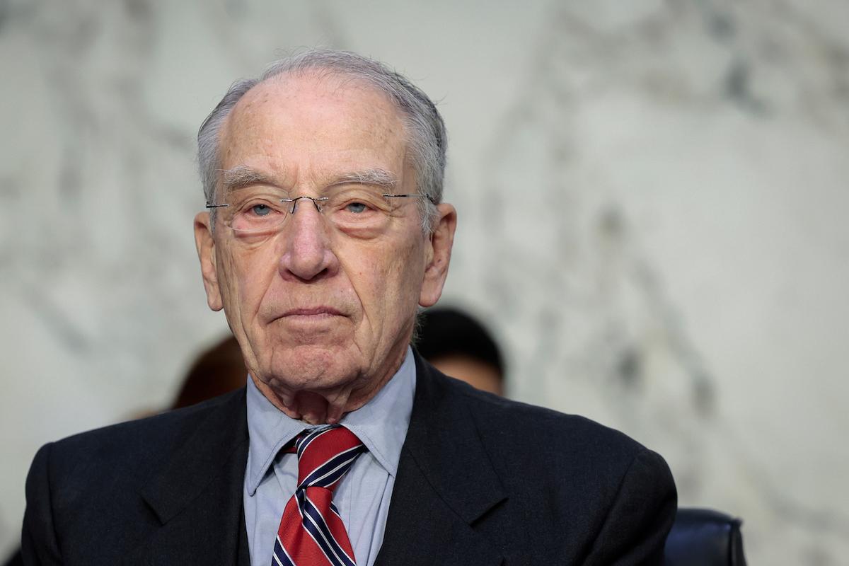 Ranking member Sen. Chuck Grassley (R-Iowa) at a Senate Judiciary Committee meeting on Capitol Hill in Washington, on April 4, 2022. (Anna Moneymaker/Getty Images)