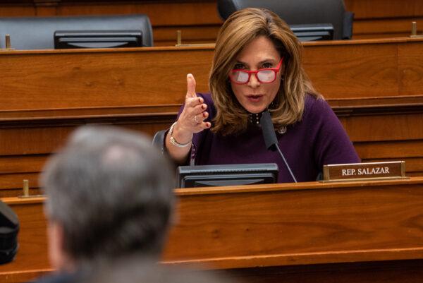 Rep. Maria Elvira Salazar (R-Fla.) questions Secretary of State Antony Blinken during a hearing of the House Committee on Foreign Affairs on Capitol Hill in Washington on March 10, 2021. (Ken Cedeno-Pool/Getty Images)