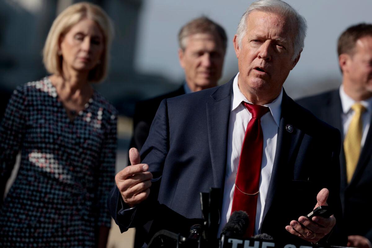 Rep. Randy Weber (R-Texas) speaks at a press conference, alongside members of the Second Amendment Caucus, outside the U.S. Capitol Building in Washington, on March 8, 2022. (Anna Moneymaker/Getty Images)