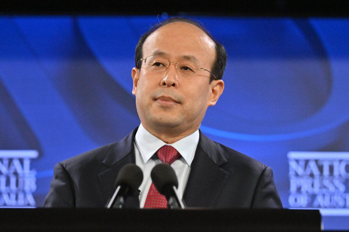 China’s Ambassador to Australia Xiao Qian at the National Press Club in Canberra, Australia, on Aug. 10, 2022. (AAP Image/Mick Tsikas)