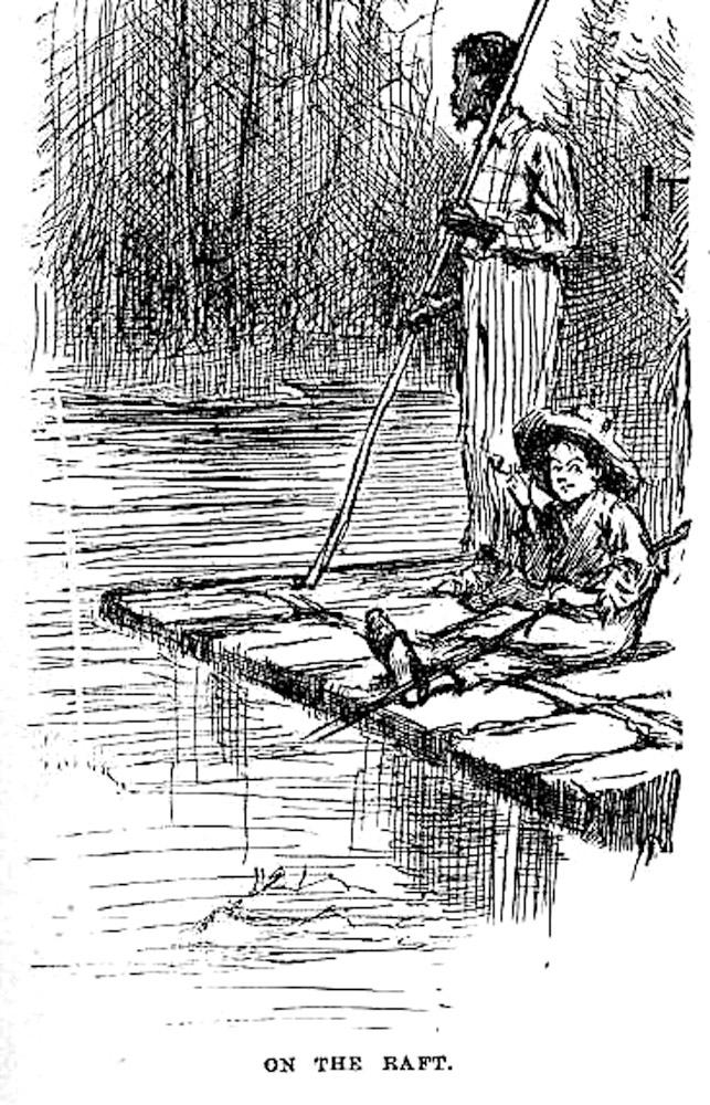 Huckleberry Finn and Jim, on their raft, by E.W. Kemble from the 1884 edition of the book "Adventures of Huckleberry Finn." (Public Domain)