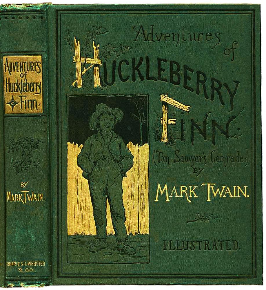 Cover of the book "Adventures of Huckleberry Finn" by Mark Twain, 1884. (Public Domain)