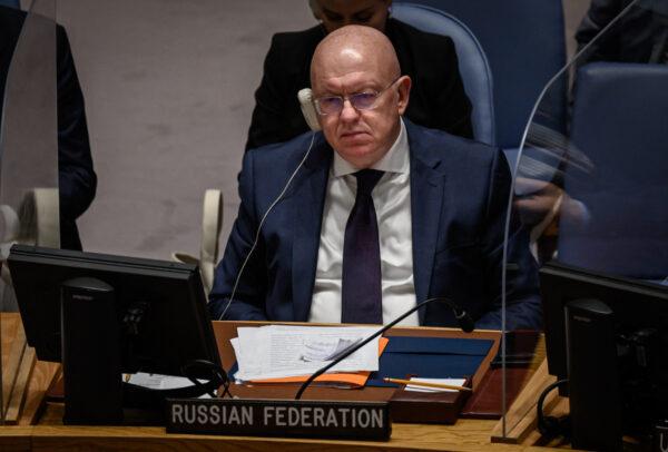 Permanent Representative of the Russian Federation to the United Nations Vasily Nebenzya attends a Security Council meeting at the UN headquarters in New York on Aug. 11, 2022. (Ed Jones/AFP via Getty Images)