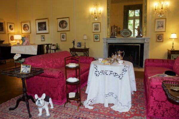 The drawing room, where audio simulates daughter Maud Bourn playing the piano while her mother, Agnes, entertains a guest. (Courtesy of Karen Gough)