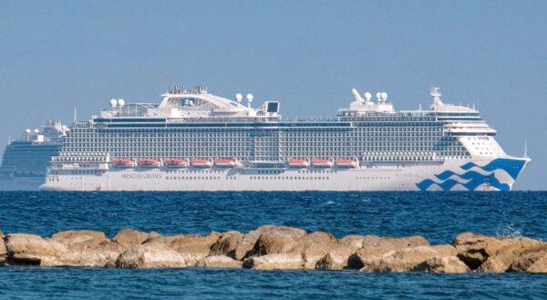 A view of the Royal-class cruise ship "Sky Princess" operated by Bermuda-based Princess Cruises of Carnival Corp., off the coast of Cyprus' southern city of Limassol on March 30, 2021. (Amir Makar/AFP via Getty Images)