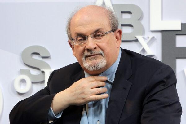 Author Salman Rushdie at the Blue Sofa at the 2017 Frankfurt Book Fair in Frankfurt am Main, Germany, on Oct. 12, 2017. (Hannelore Foerster/Getty Images)