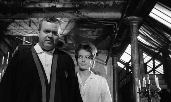 Orson Welles as Advocate Albert Hastler and Romy Schneider as Leni in Orson Welles’s "The Trial." (Rialto Pictures/Studiocanal)