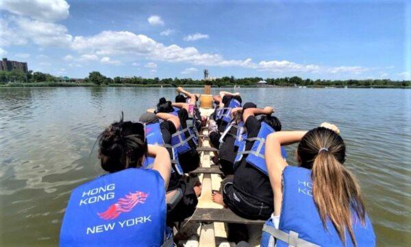 Dragon boat team members underwent training on Meadow Lake in Flushing, New York. (Courtesy of the Hong Kong Association of New York)