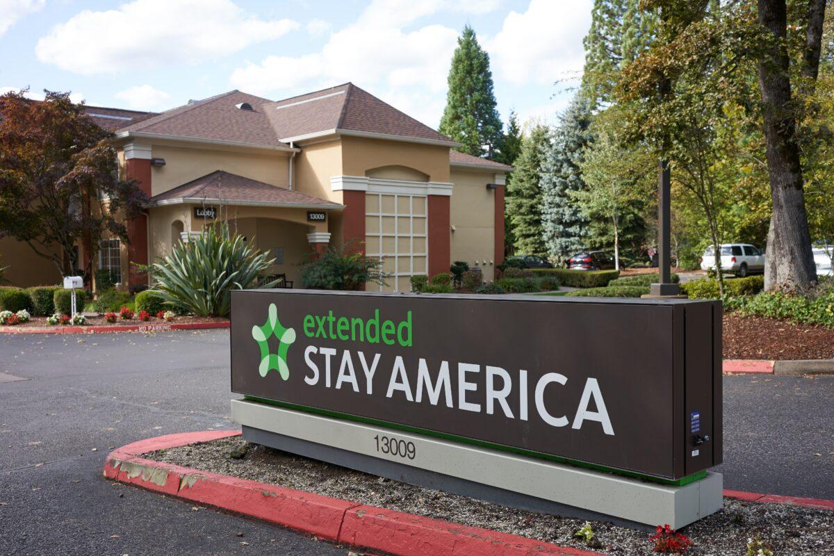 The entrance to an Extended Stay America hotel in Tigard, Oregon, on Sept. 30, 2019. (Tada Images/Shutterstock)