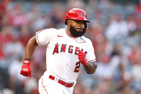 Luis Rengifo, No. 2 of the Los Angeles Angels, rounds the bases after hitting a solo home run against the Seattle Mariners during the first inning at Angel Stadium of Anaheim in Anaheim, on August 16, 2022. (Michael Owens/Getty Images)