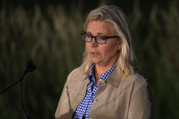 Rep. Liz Cheney (R-Wyo.) speaks to supporters at a primary night event in Jackson, Wyoming, on Aug. 16, 2022. (Alex Wong/Getty Images)