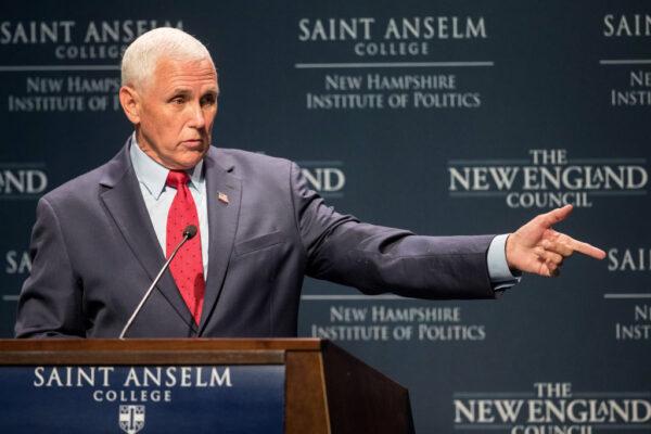 Former Vice President Mike Pence speaks at "Politics and Eggs" at the New Hampshire Institute of Politics at Saint Anselm College in Manchester, N.H., on Aug. 17, 2022. (Scott Eisen/Getty Images)