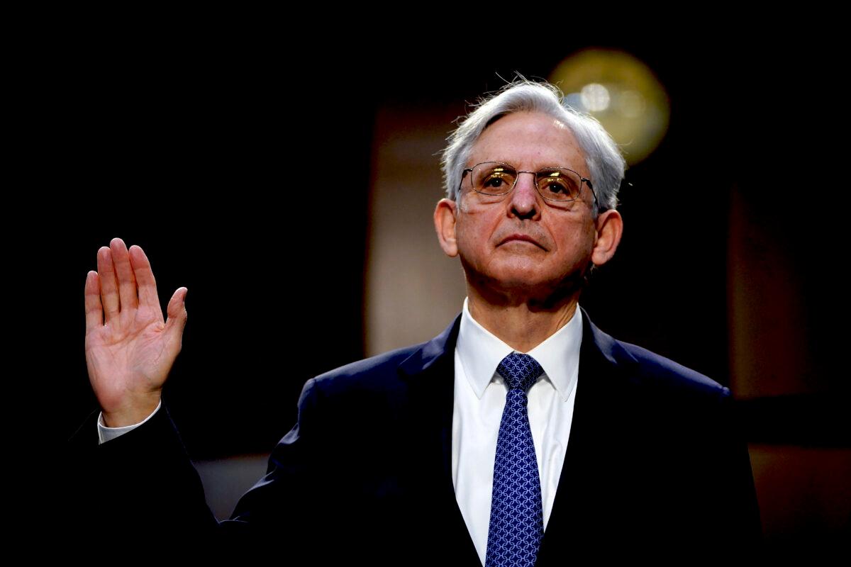  Attorney General nominee Merrick Garland is sworn-in during his confirmation hearing before the Senate Judiciary Committee in the Hart Senate Office Building, in Washington, on Feb. 22, 2021. (Drew Angerer/Getty Images)