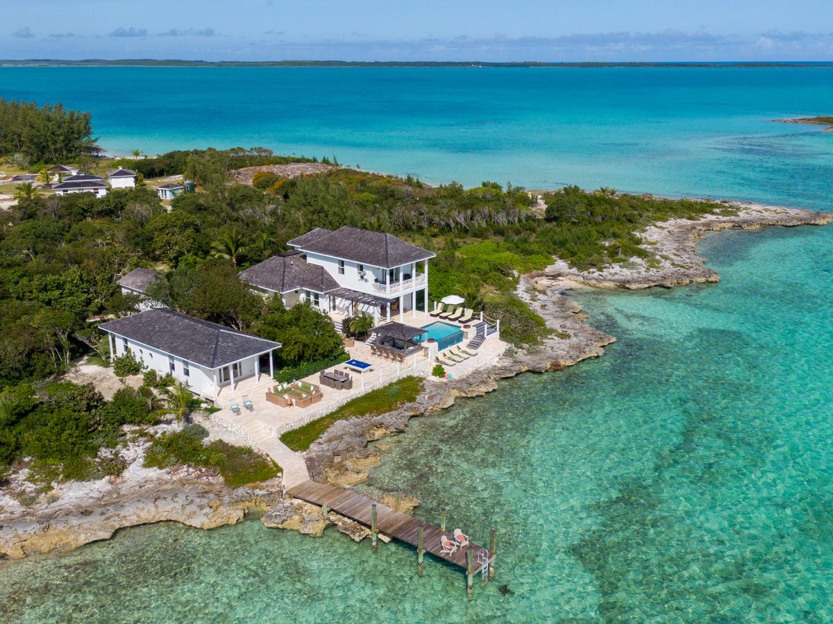 The island has three large villas and five guest cottages, all with stunning views of the island and the surrounding waters. Crown Pigeon is 10 minutes by boat from famous Dunmore Town, and less than half an hour from North Eleuthera Airport. (Courtesy of Damianos Sotheby’s International Realty)