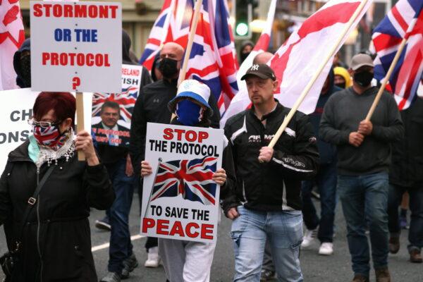 An undated photo of a loyalist rally against the Northern Ireland Protocol. (PA Media)