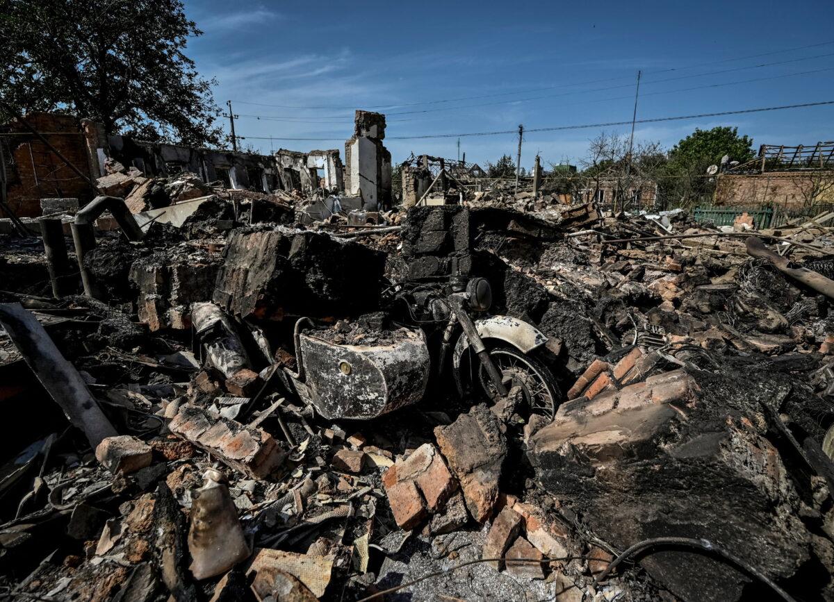 Destroyed residential houses in the town of Orikhiv, Zaporizhzhia region, Ukraine, on Aug. 27, 2022. (Dmytro Smolienko/Reuters)