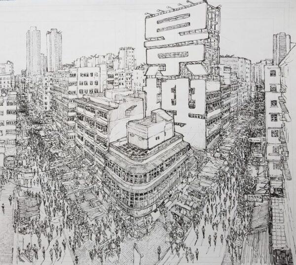 Cheung Kwan Ho's hand-painted works represent the then-typical cityscape prevalent in various parts of Hong Kong. (Courtesy of Cheung Kwan-ho)
