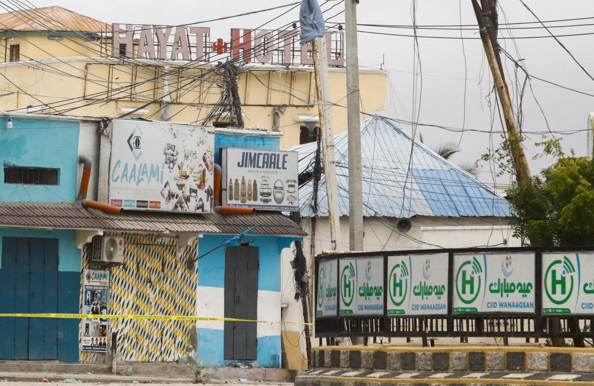 The exterior section of Hotel Hayat, the scene of an al-Qaeda-linked al-Shabaab terrorist attack in Mogadishu, Somalia, on Aug. 20, 2022. (Feisal Omar/Reuters)